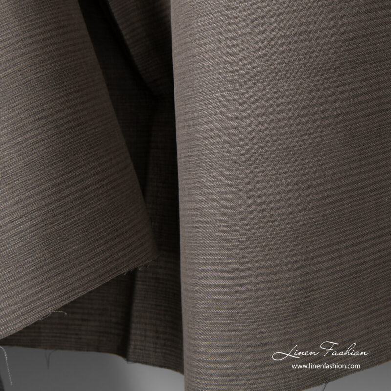 Grey, brown thin stripes linen cotton fabric