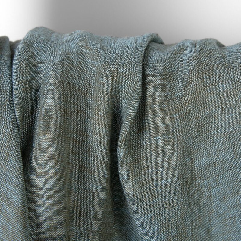 Washed linen fabric green turquoise melange sheer, specially washed