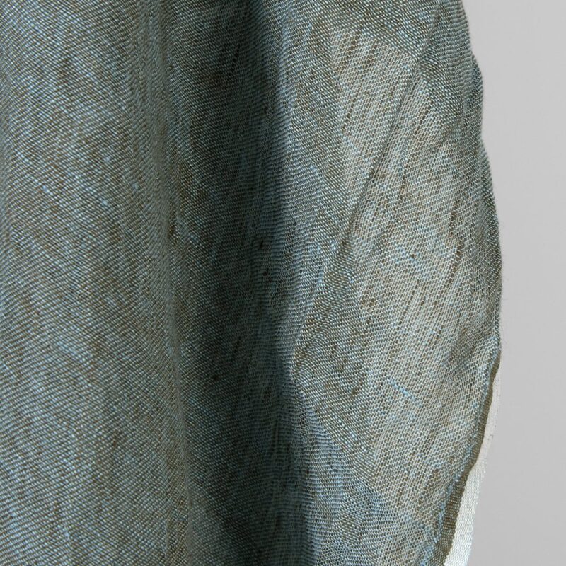 Washed linen fabric green turquoise melange sheer, transparent