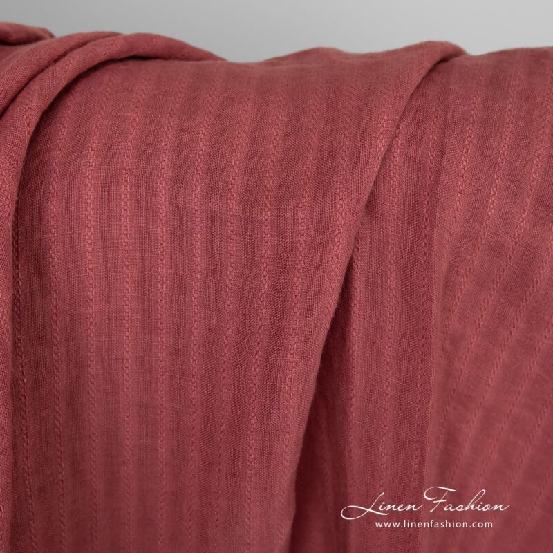 Ruby linen fabric with decorative stripes