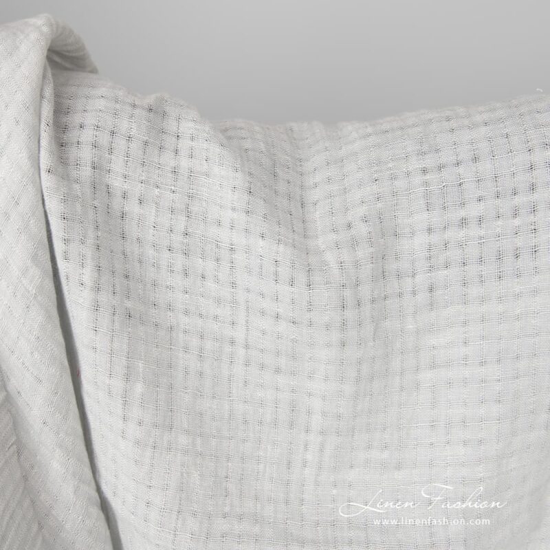 Light grey linen fabric with openwork stripes