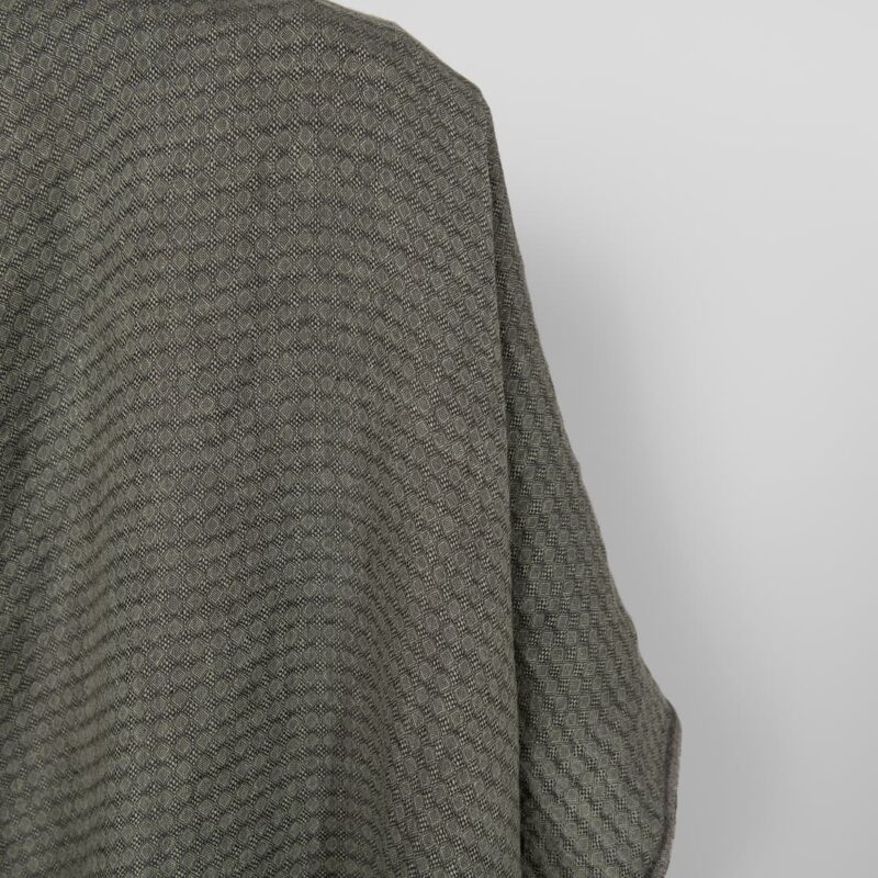 Washed linen fabric dark grey and green diamond pattern, dobby