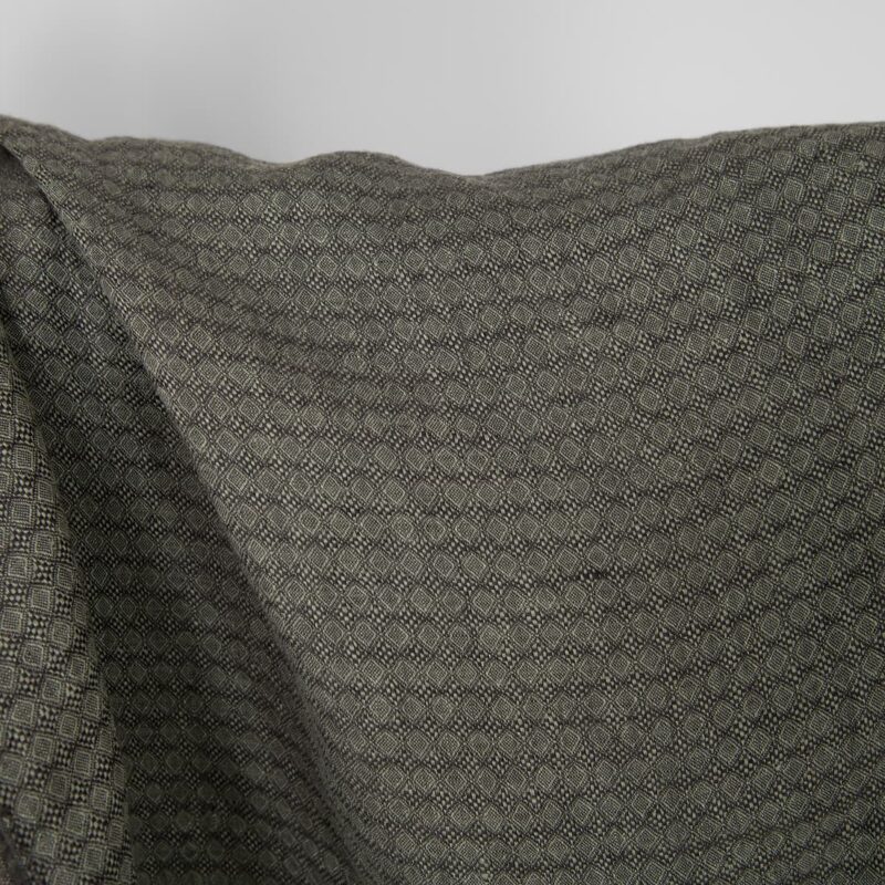 Washed linen fabric dark grey and green diamond pattern, 100% linen