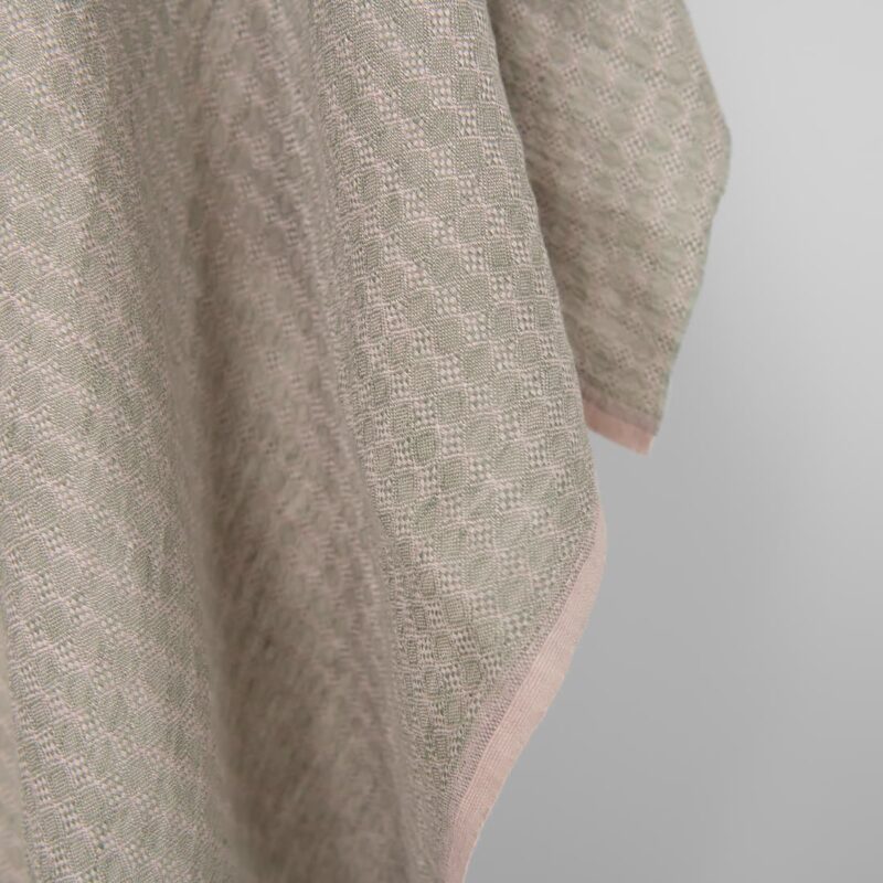 Washed linen fabric lilac green pattern, fabric edge