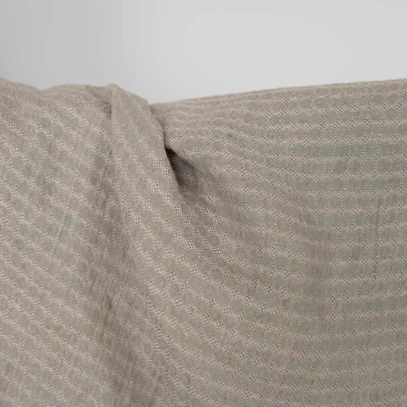 Washed linen fabric lilac green pattern, 100% linen