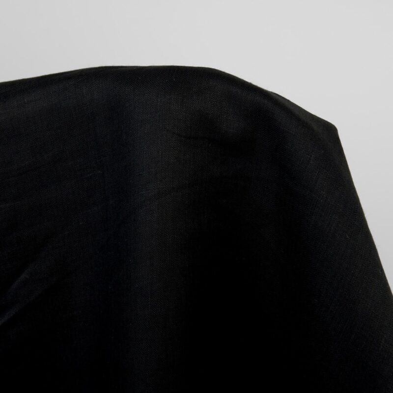 Black linen fabric, herringbone