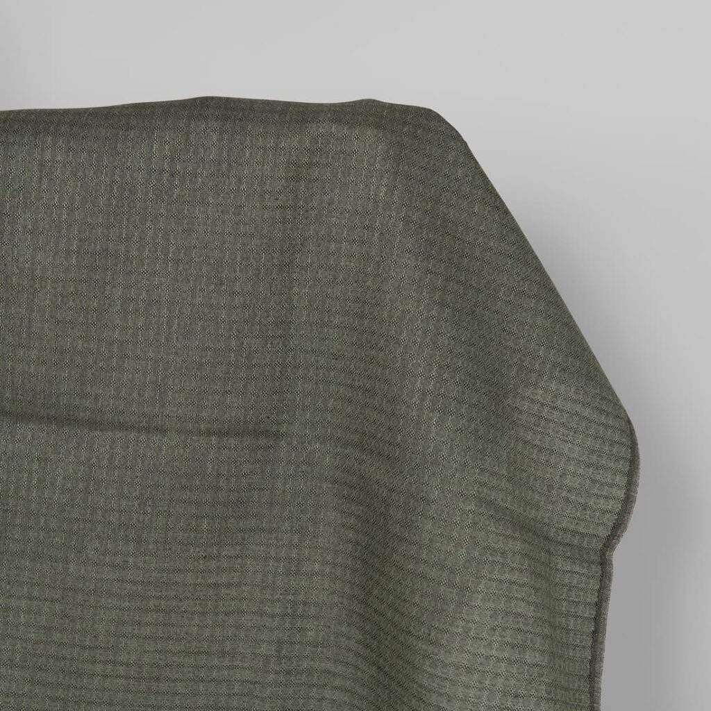 Linen fabric dark grey and green diamond pattern