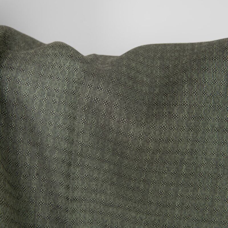 Linen fabric dark grey and green diamond pattern, dobby