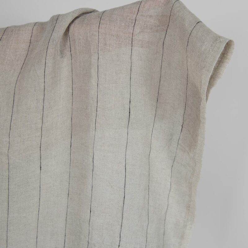 Natural transparent linen fabric with black stripes washed product photo