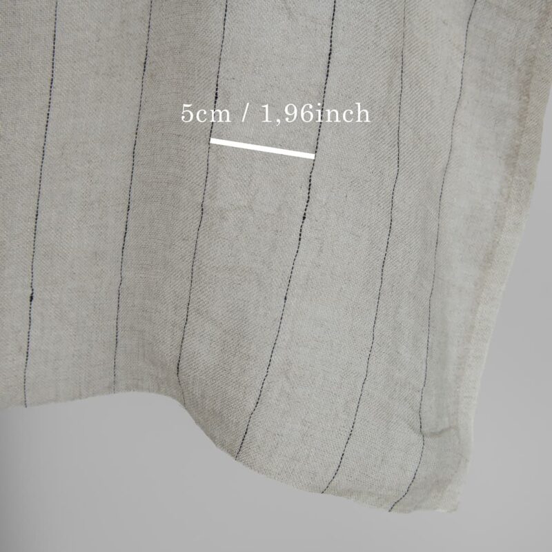 Natural transparent linen fabric with black stripes washed with measurements