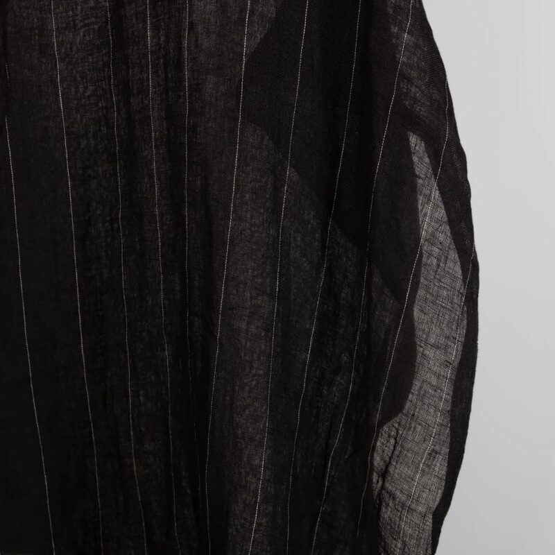 Black transparent linen fabric with grey stripes washed edge