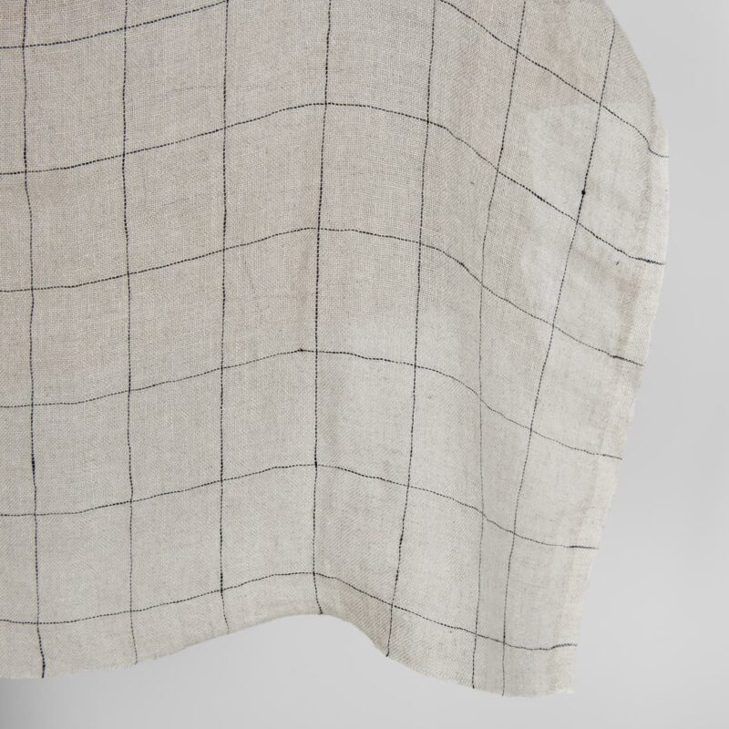 Natural transparent checked linen fabric washed edge