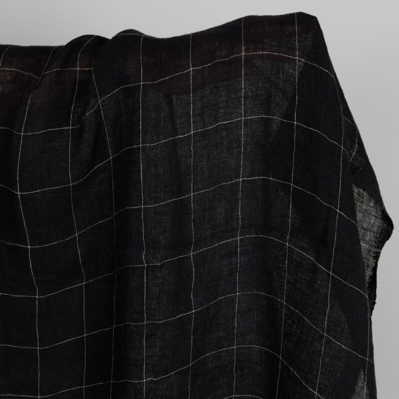 Black transparent checked linen fabric washed product photo