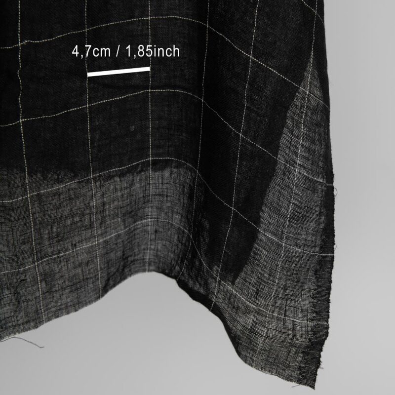 Black transparent checked linen fabric washed with measurements