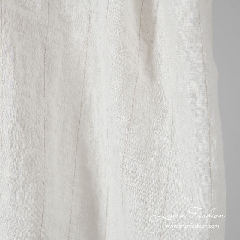 Washed gauze linen fabric, white with thin stripe