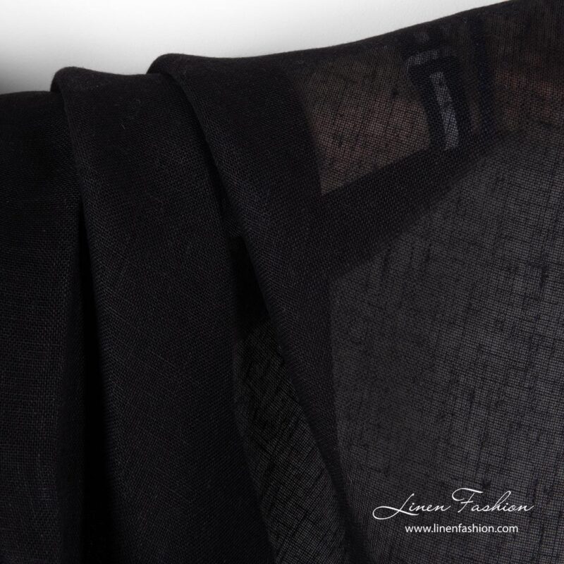 Black linen fabric, open weave