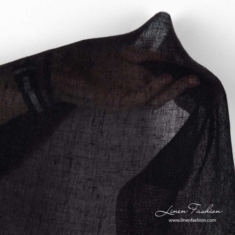 Pure linen transparent black fabric