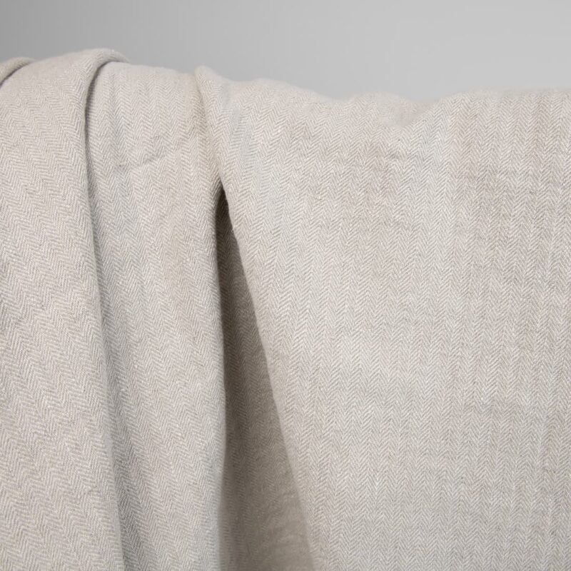 linen washed herringbone beige fabric, heavy