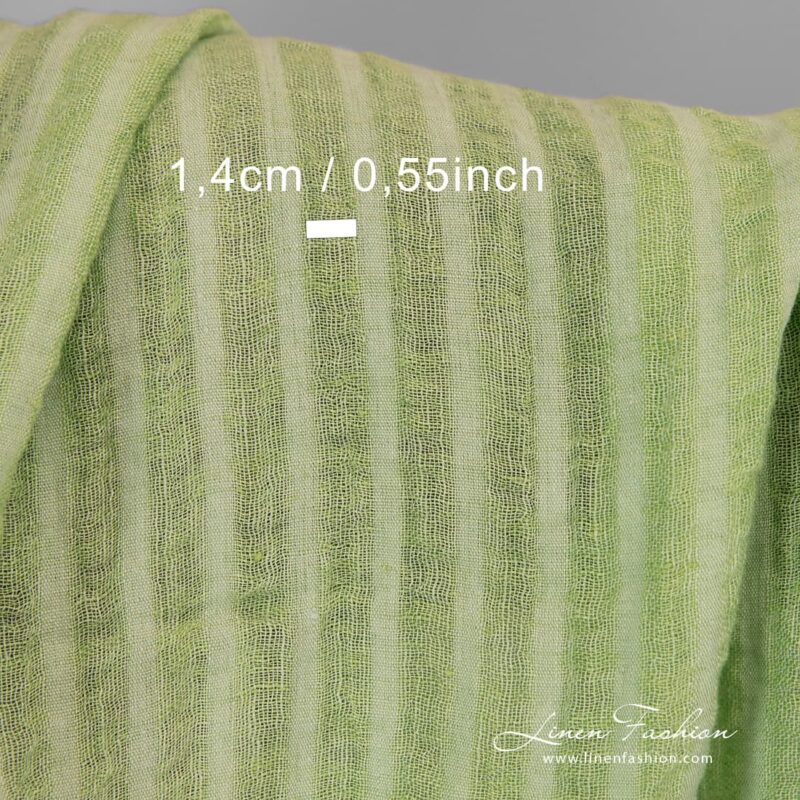 Lime green striped 100% linen fabric.