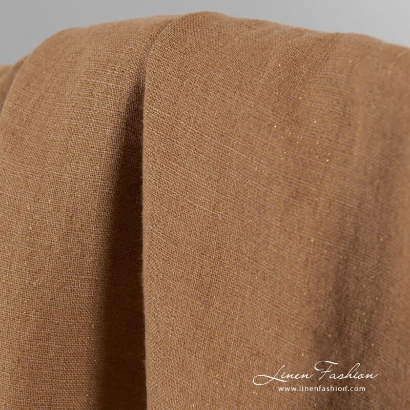 100% linen light brown fabric with golden lurex