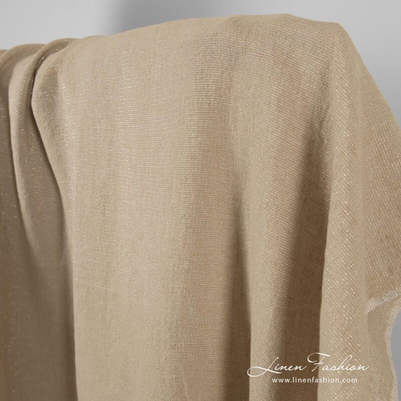 Dark beige linen fabric with silver lurex, specially washed