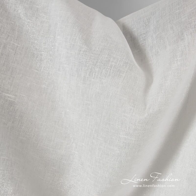 Off-white linen fabric with silver lurex, unwashed