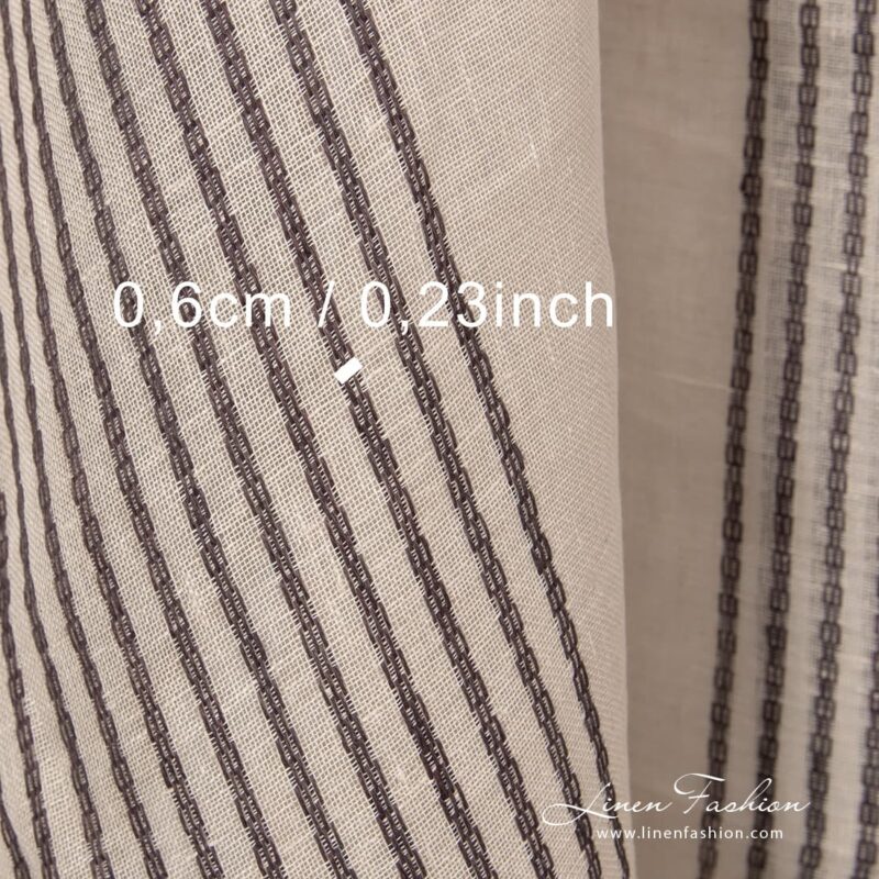 100% linen fabric in beige, striped.