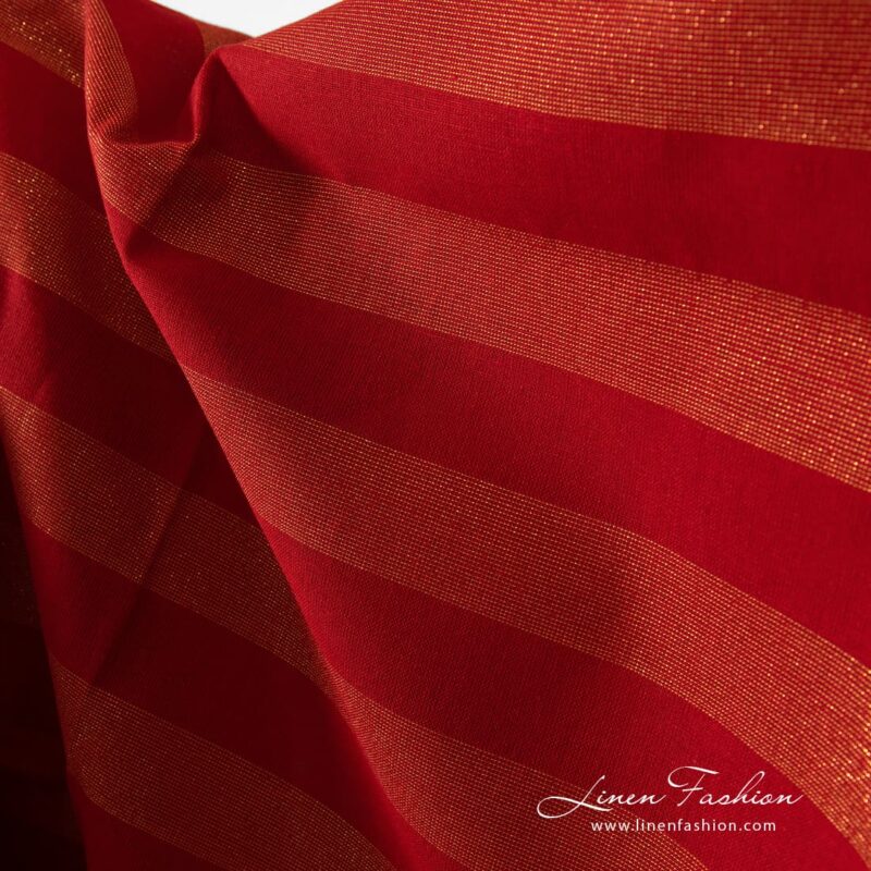 Red linen fabric with golden lurex, perfect for tablecloths, home textile