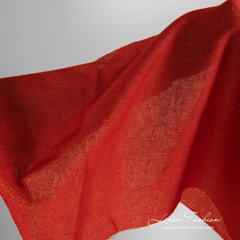Lurex glitter red linen cotton fabric.