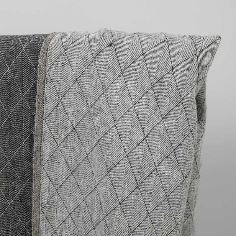 Blue double-sided patterned washed linen fabric light side