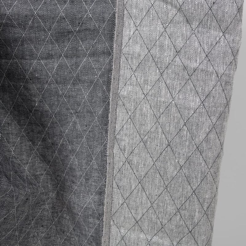 Blue double-sided linen fabric in diamond pattern blue side