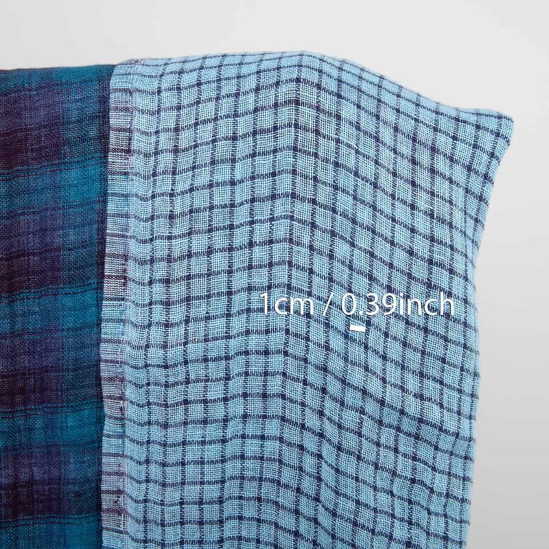 Blue and violet linen fabric, checked pattern