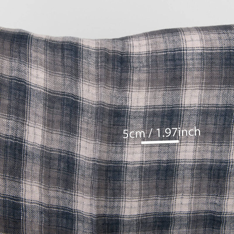 Washed checked grey linen fabric, double-layer