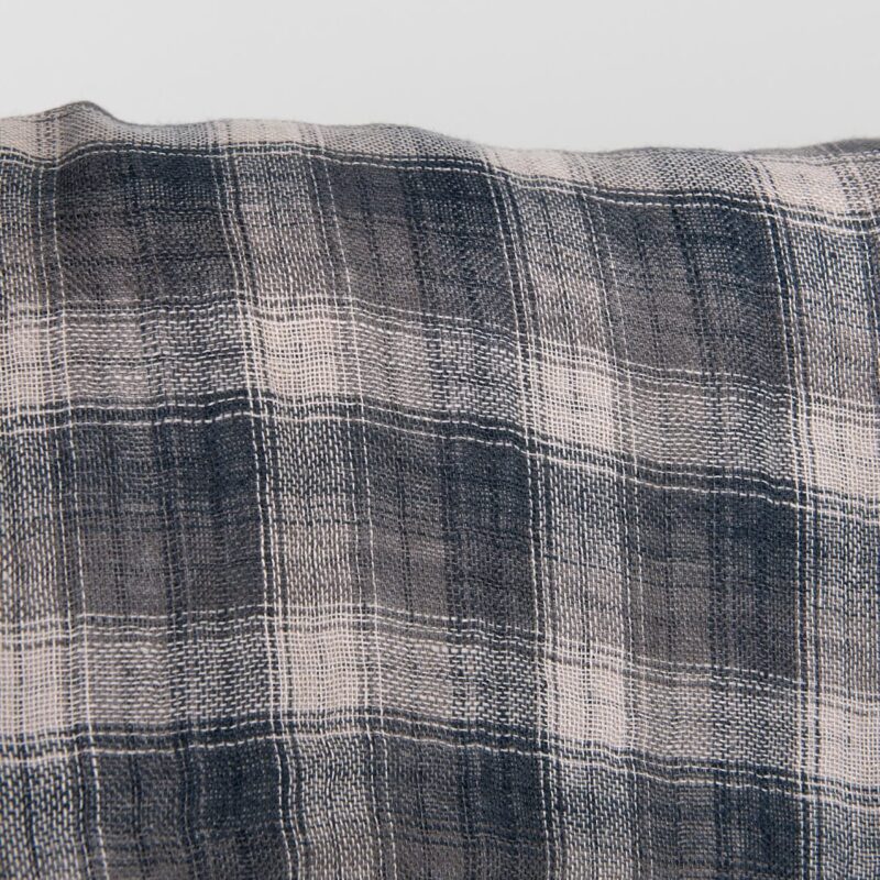 Washed checked grey linen fabric, 100% linen