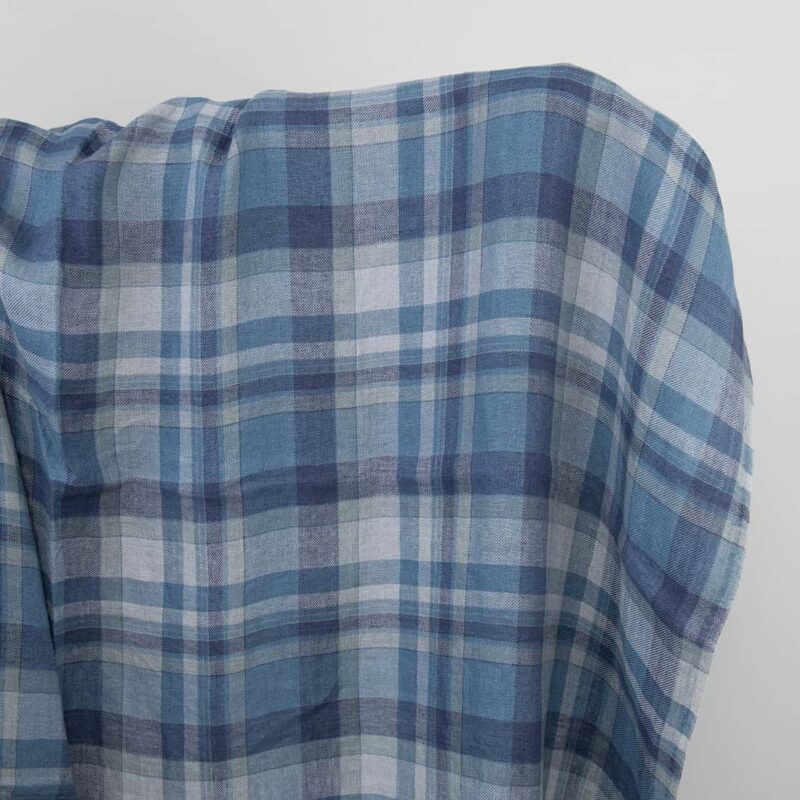 Blue plaid linen fabric