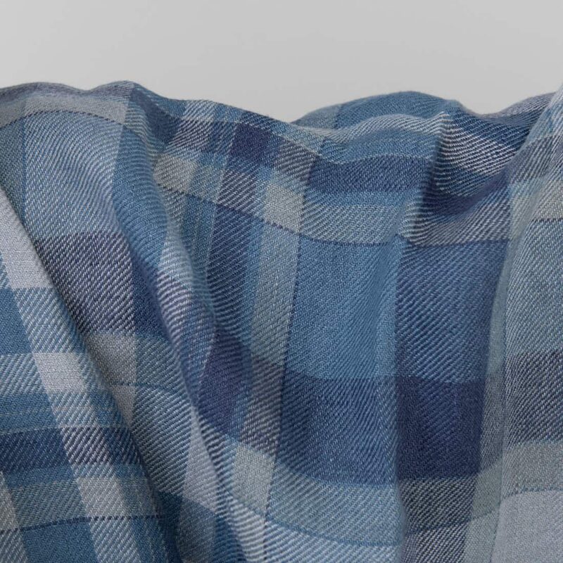 Blue plaid linen fabric, twill