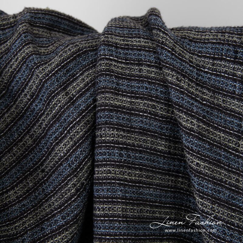 Striped linen fabric in waffle pattern, high quality