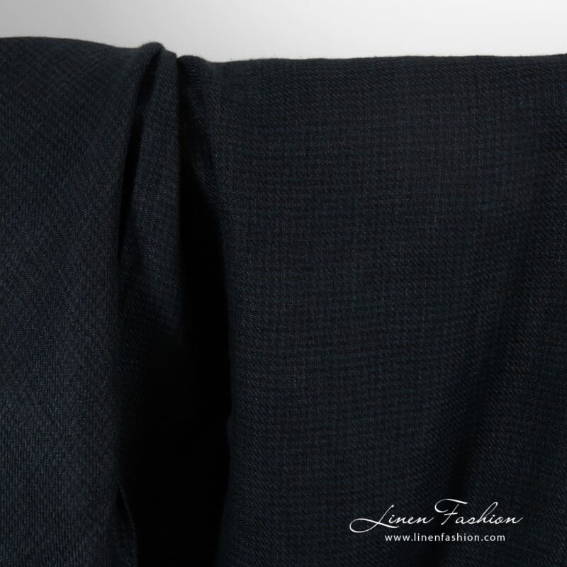 Dark blue linen fabric in twills, specially washed