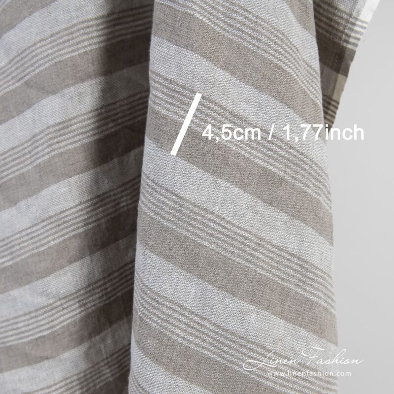 Natural color linen fabric in stripes, perfect for clothes and home textile