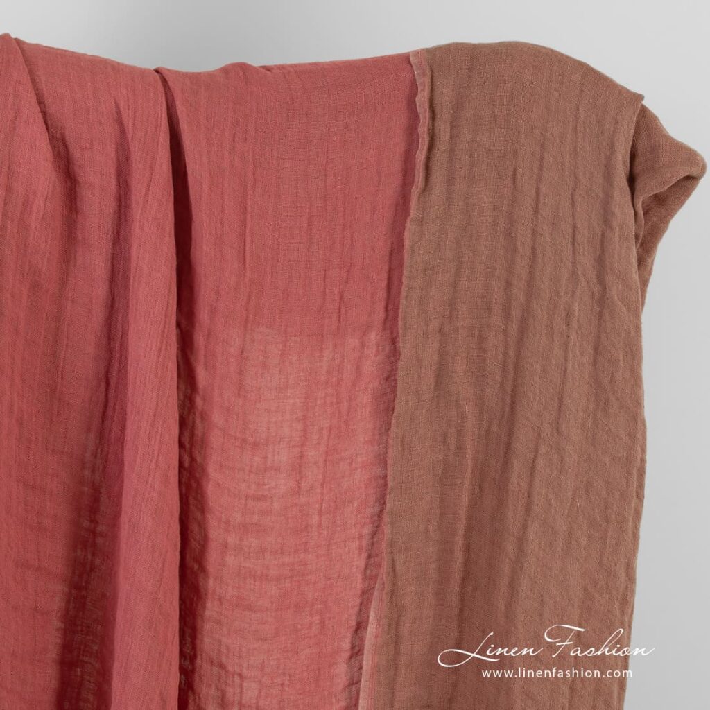 Double-sided linen fabric in brown and pink colors