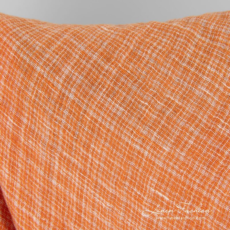 Double-sided orange linen fabric in checks, specially washed to increase softness