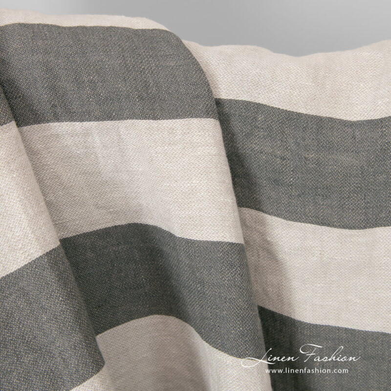 linen fabric beige grey stripes, doublesided.