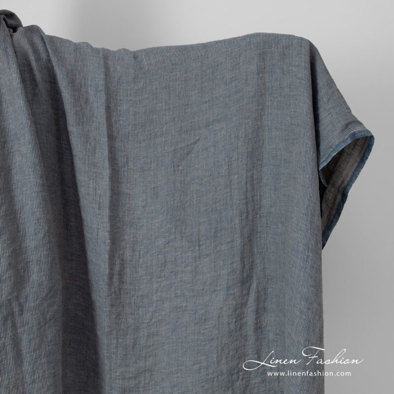 linen blue striped fabric, washed.