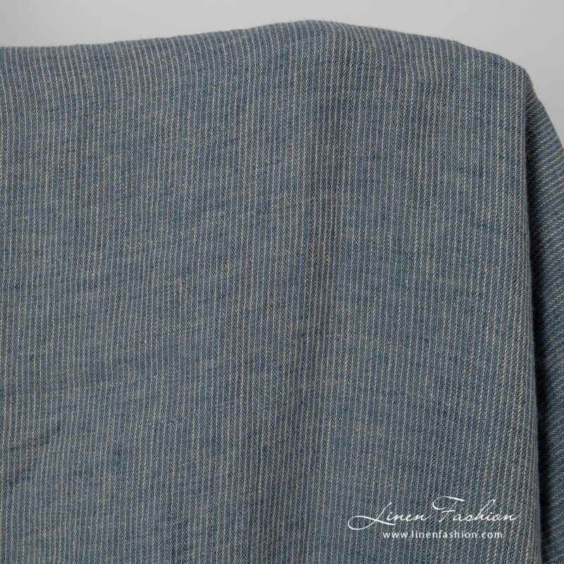 linen blue striped fabric, thin stripes