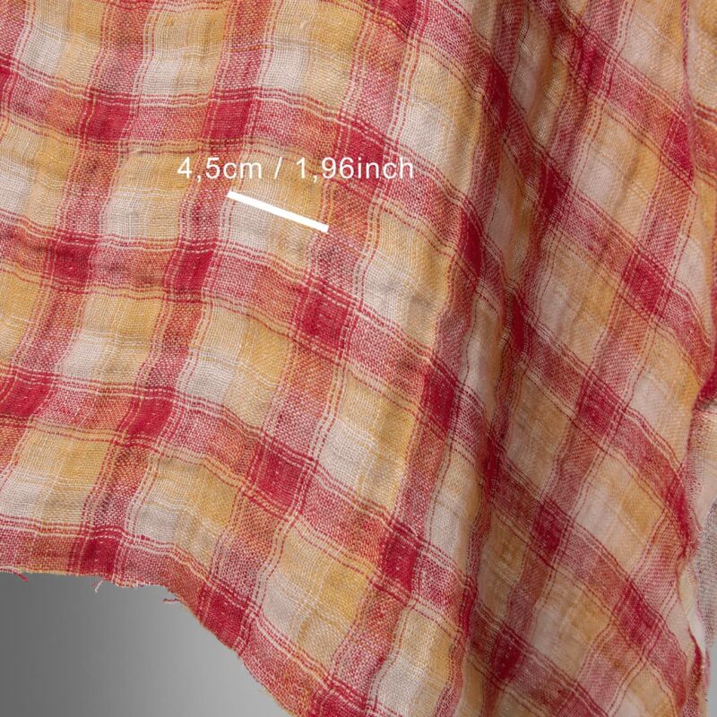 Washed linen fabric red yellow checks double-sided with measurements