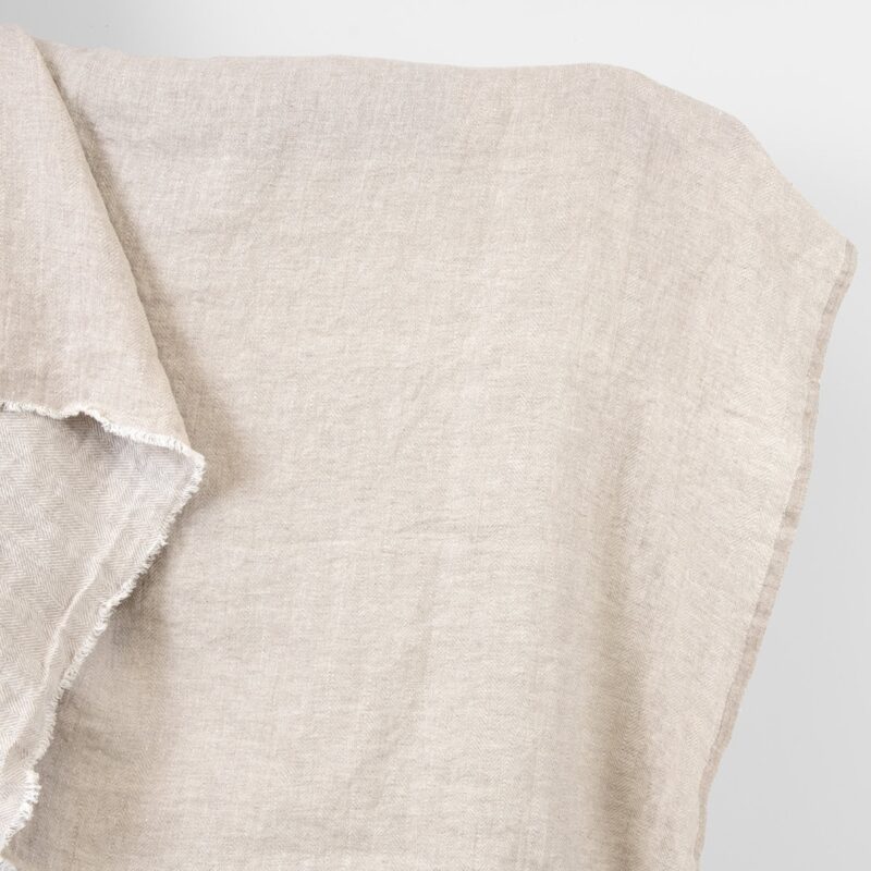 Linen fabric white with undyed herringbone