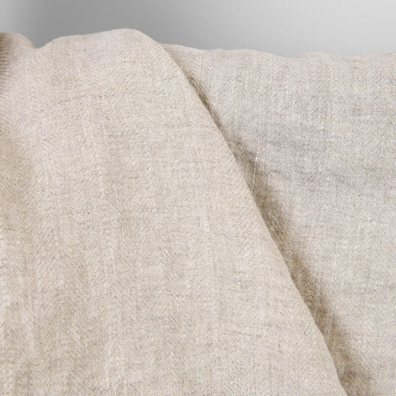 Linen fabric white with undyed herringbone, washed