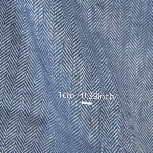 Blue linen fabric, herringbone, with measurements