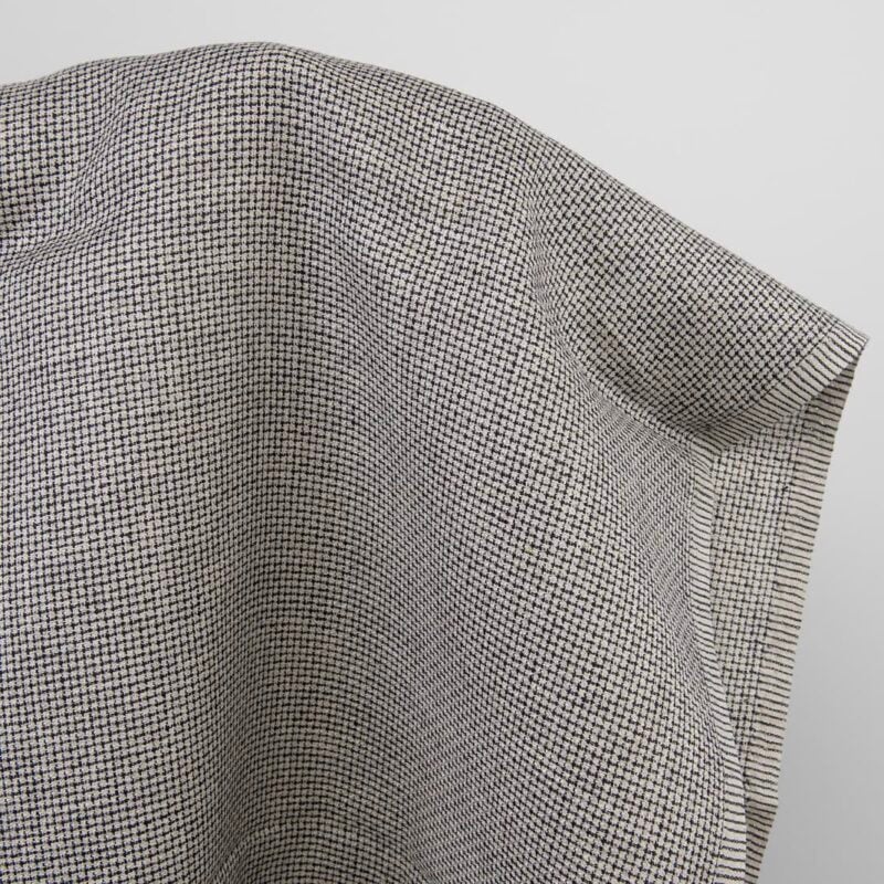 Checked linen fabric, black and natural, unwashed