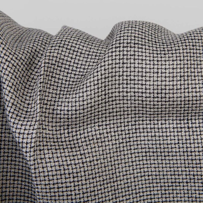 Checked linen fabric, black and natural, small pattern
